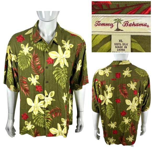 Tommy Bahama Other - Tommy Bahama Mens XL Shirt 100% Silk Green Tropical Relax Short Sleeve Floral